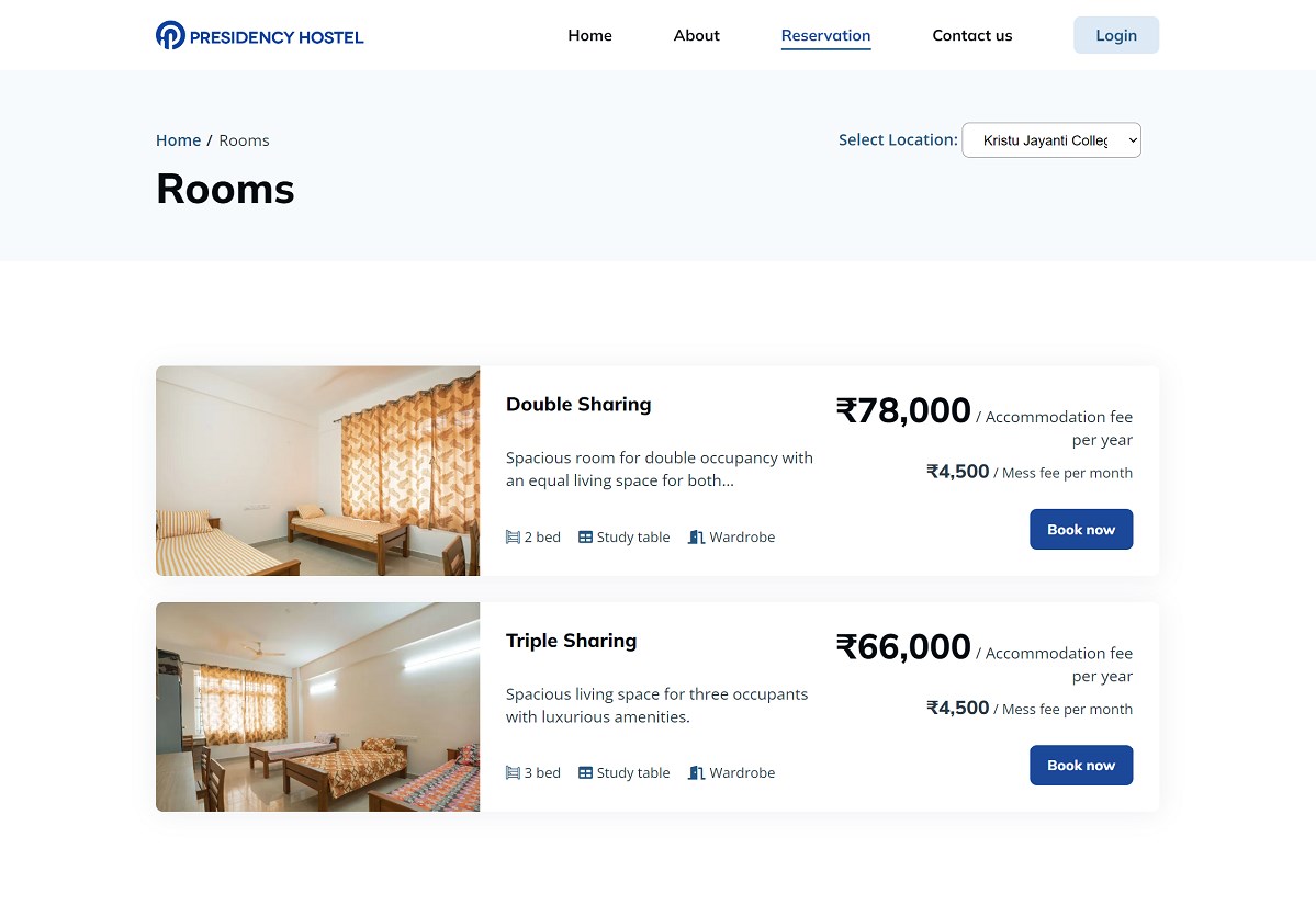 Rooms availability listing page