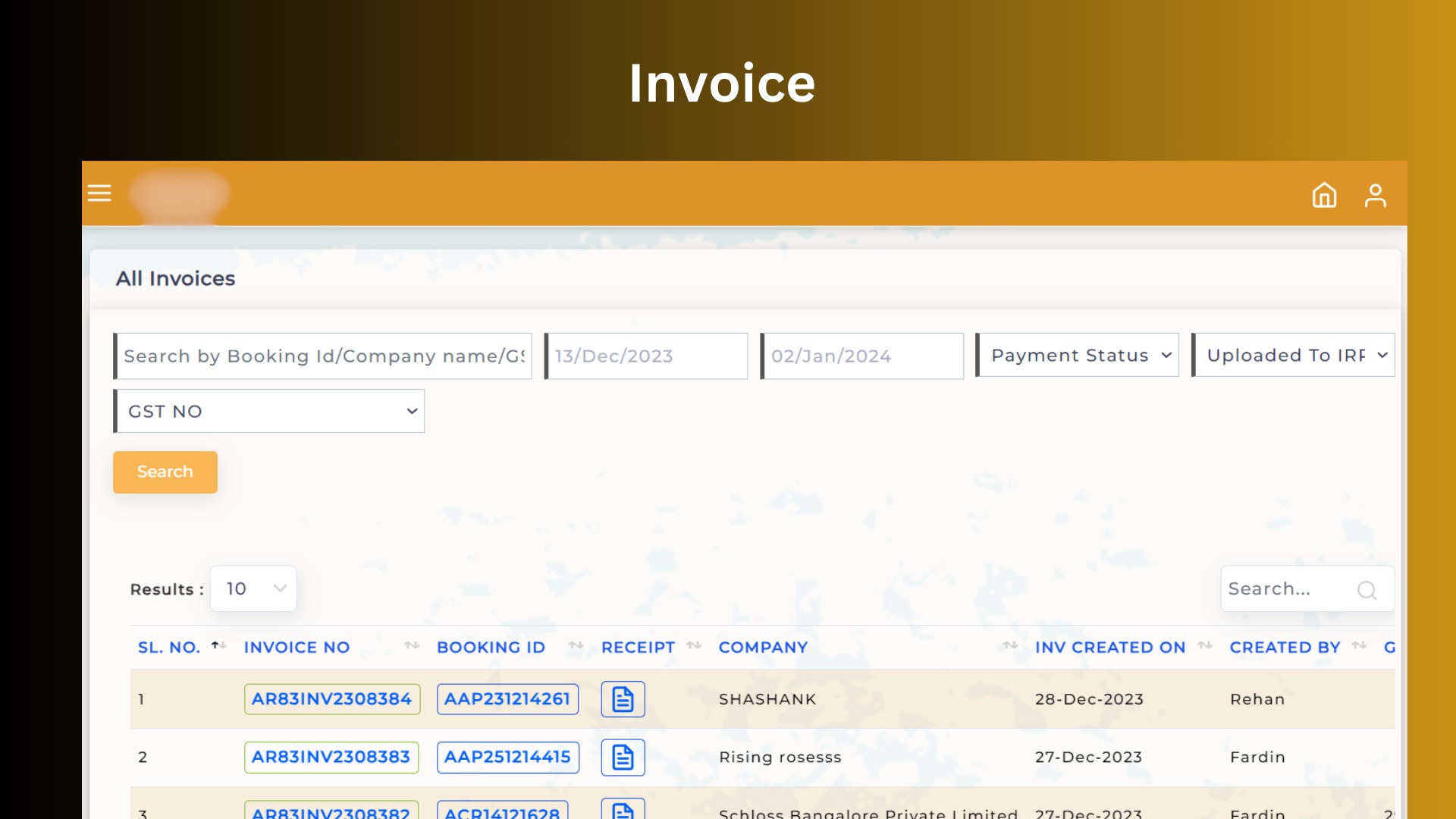 Integrated a feature that allows users to view invoices for all bookings in a single location, providing a convenient and centralized platform for managing payment details.