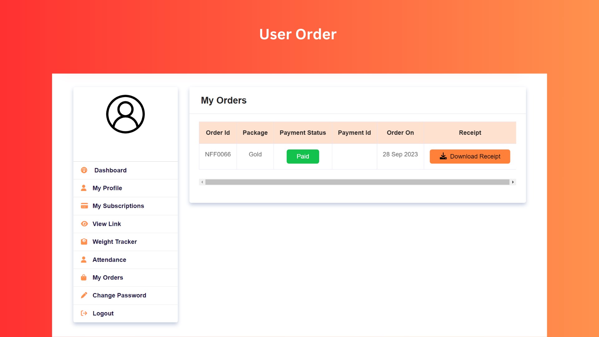 User dashboard feature to view order history and download detailed invoices.