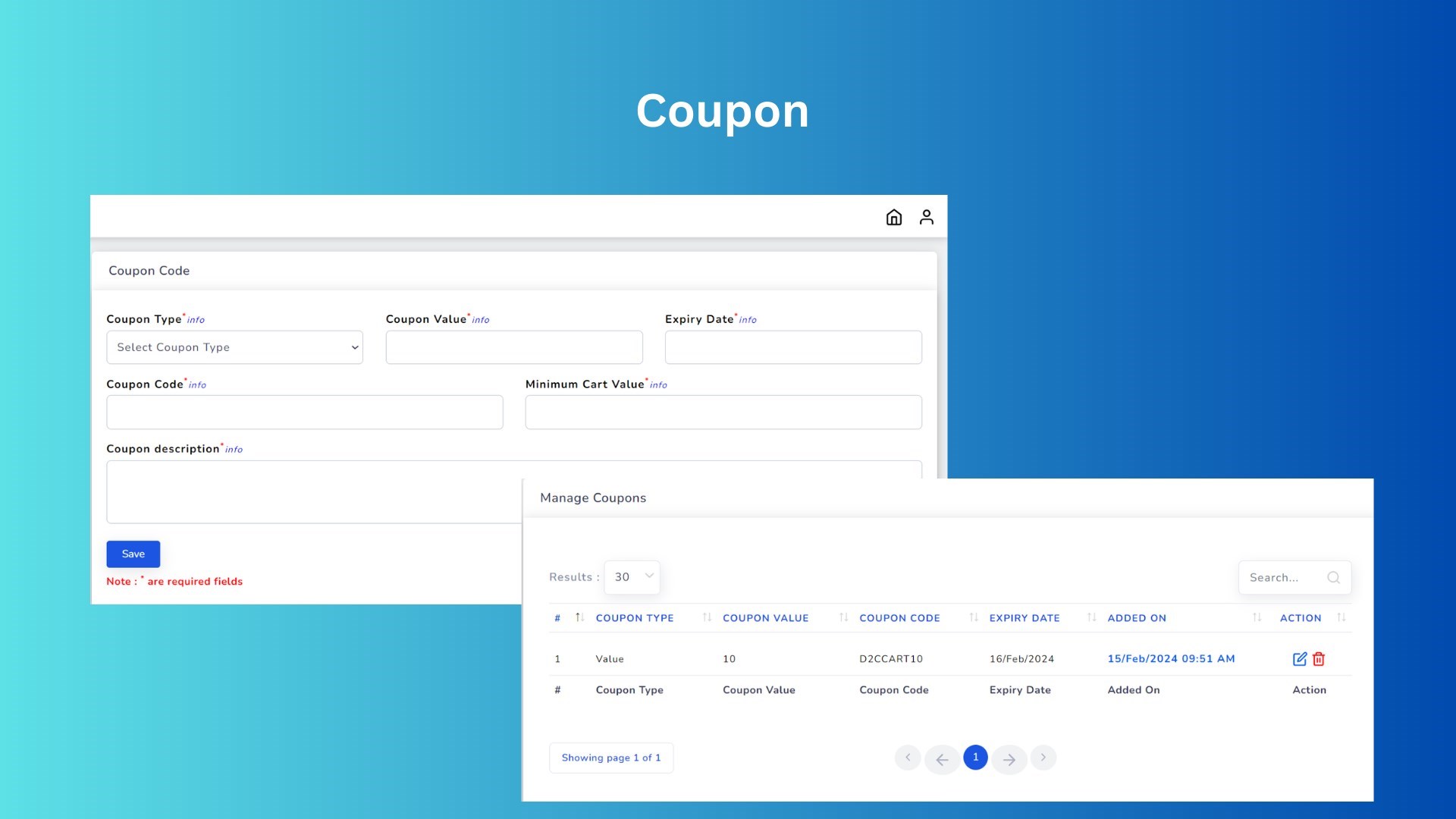 Incorporated a feature for managing coupons based on the overall cart value, allowing users to create, edit, delete, and apply discounts to their purchases according to predefined thresholds.