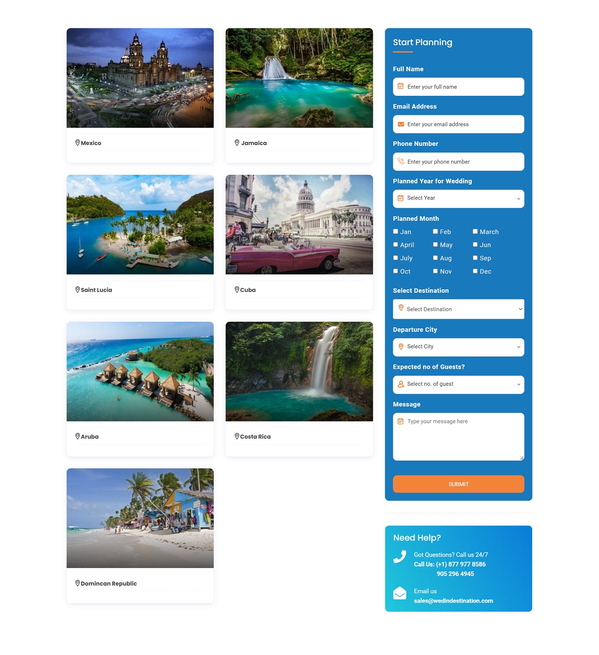 Destination listing page