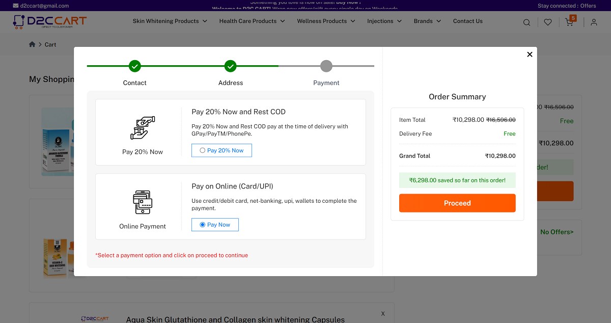 Checkout process with payment 