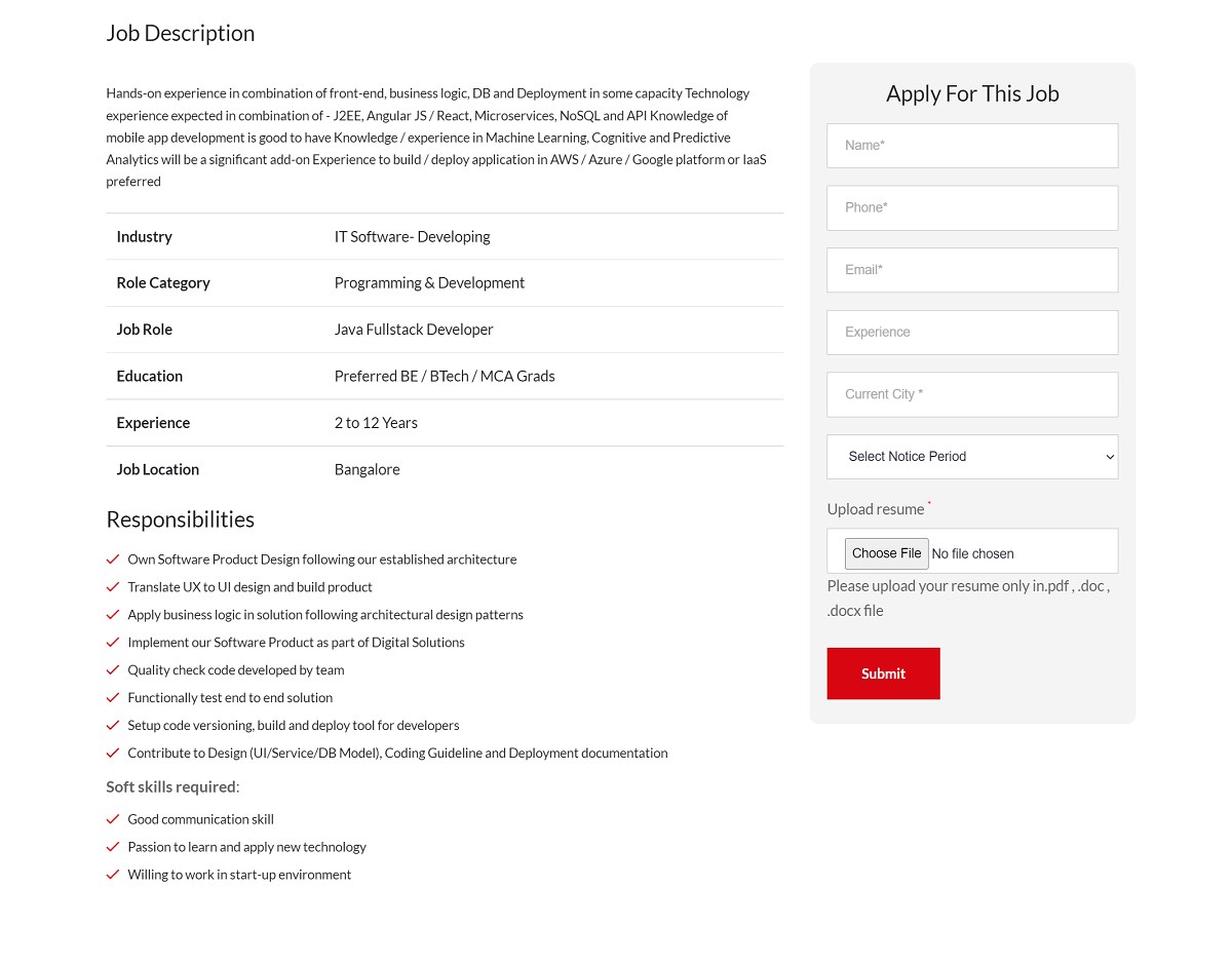 Job Detail Page & Apply Option Design Layout