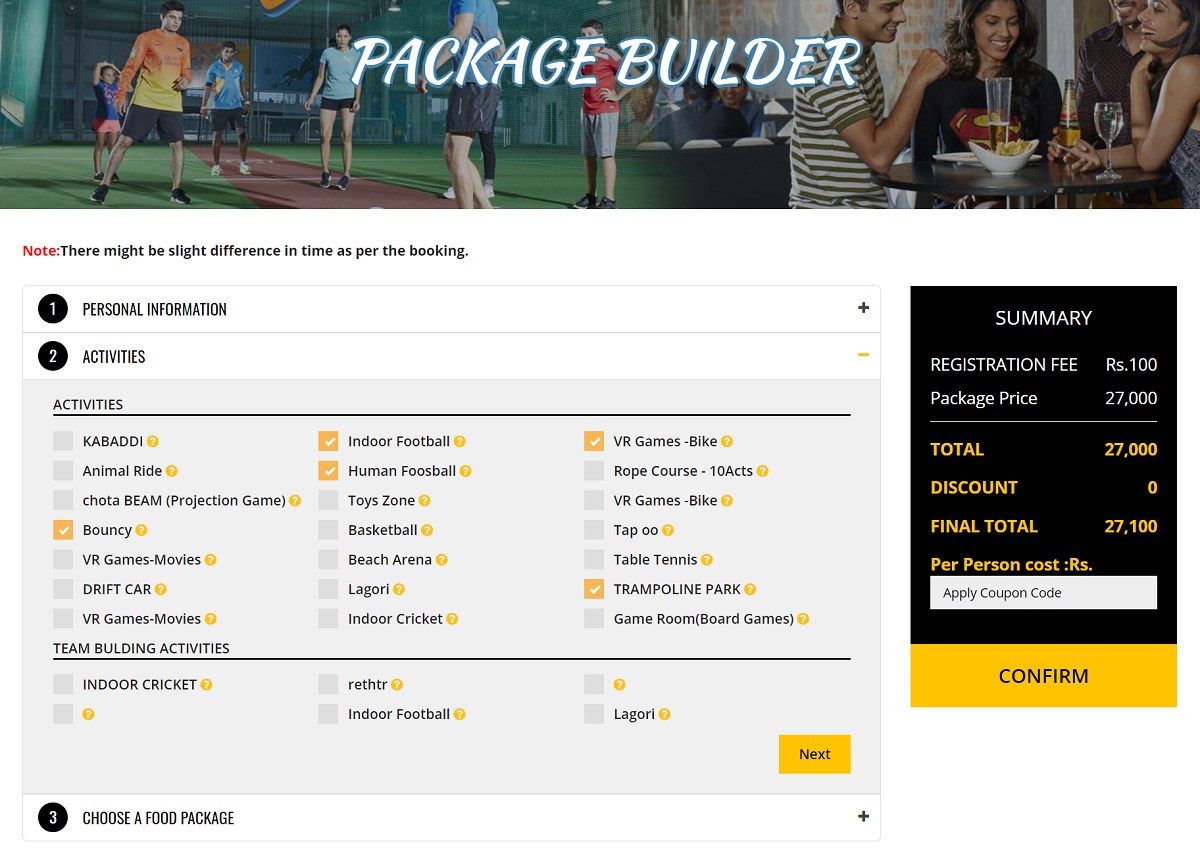 Custom Package Builder for Corporate Booking