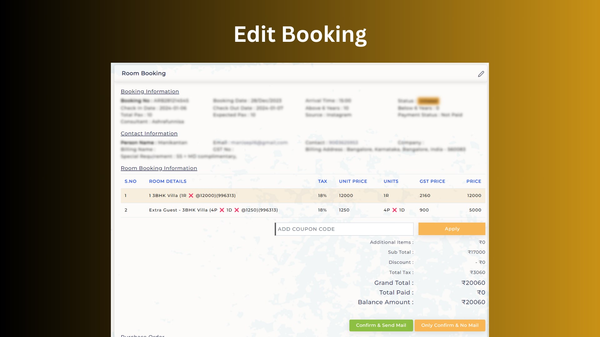 Incorporated a feature that enables admin to easily edit user booking details, ensuring flexibility and accuracy throughout the reservation process.