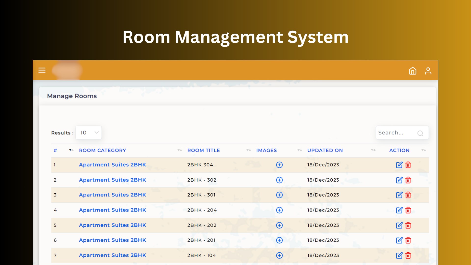 Robust room booking management system with capabilities for adding, editing, and deleting room details and images, while also offering the flexibility to set custom pricing for weekdays and weekends.
