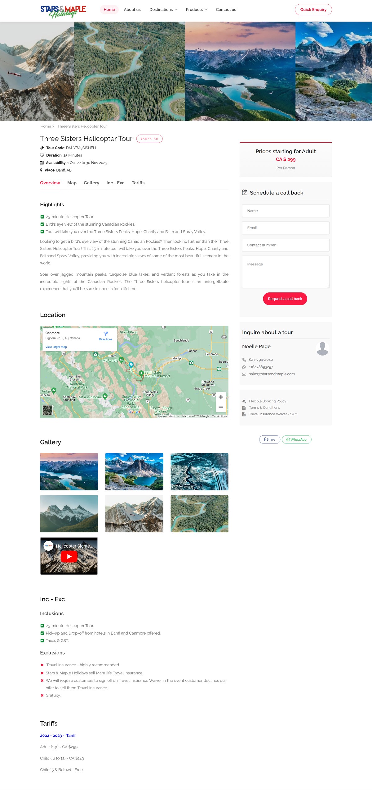 Destination detail page