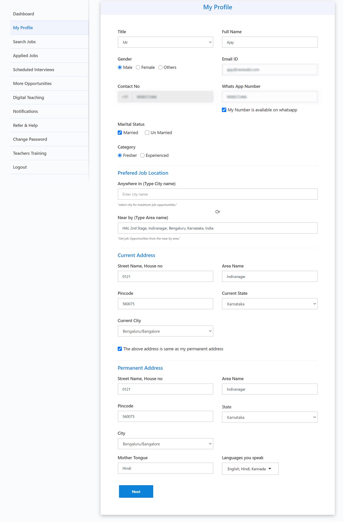 Teachers Profile & Dashboard with Features Links