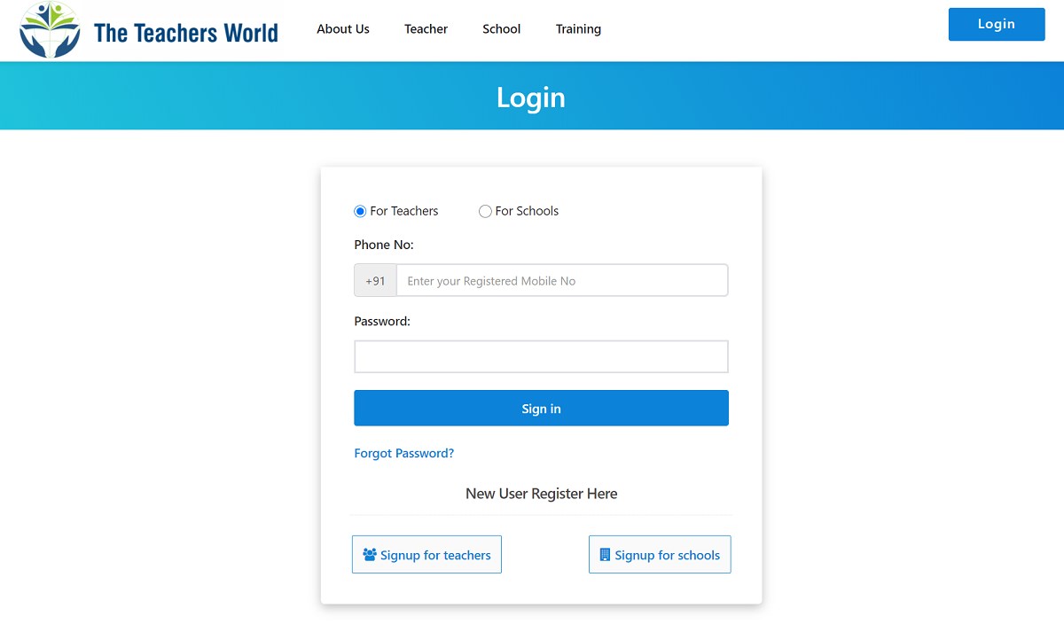 Teacher & School Login & Registration