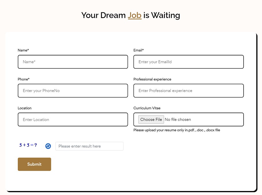 Form for applying jobs